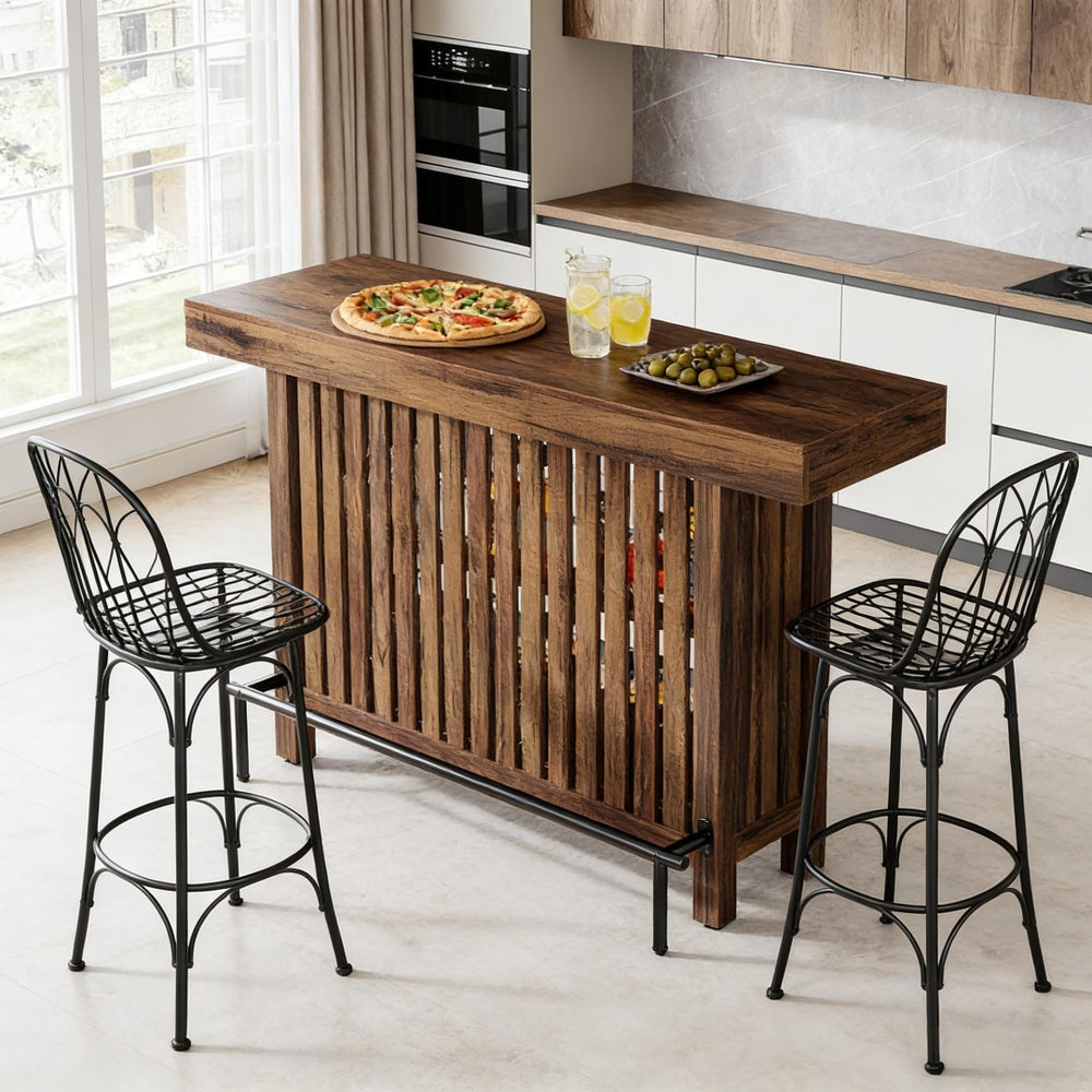 English Elm Bar Table Two Tier Industrial Metal Frame Open Shelf Home Kitchen Entertaining Stand T3971P452823