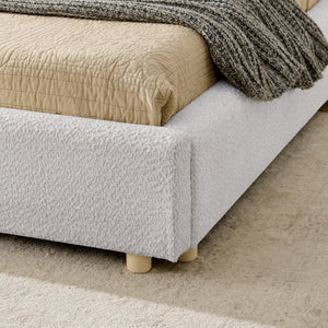 English Elm King Platform Bed Fully Upholstered in Plush Chenille with Low Profile Modern Frame Beige W487S00477