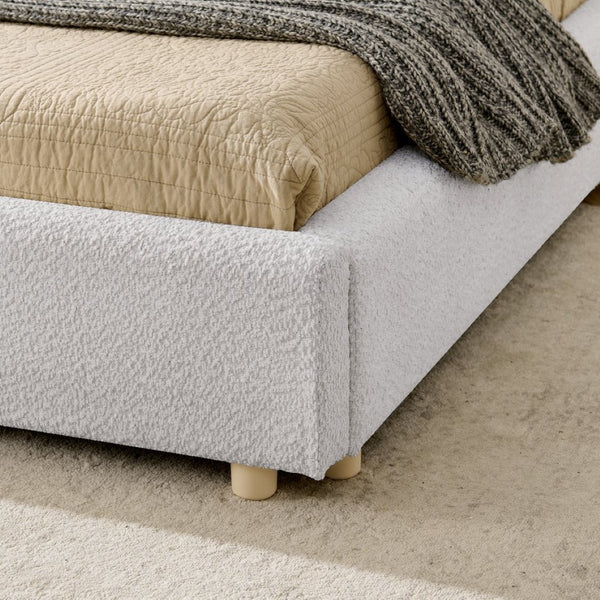 English Elm King Platform Bed Fully Upholstered in Plush Chenille with Low Profile Modern Frame Beige W487S00477