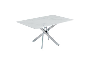 English Elm Modern Tempered Glass Dining Table with Gold Iron Frame for Home or Office W3590S00005