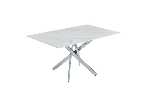 English Elm Modern Tempered Glass Dining Table with Gold Iron Frame for Home or Office W3590S00005