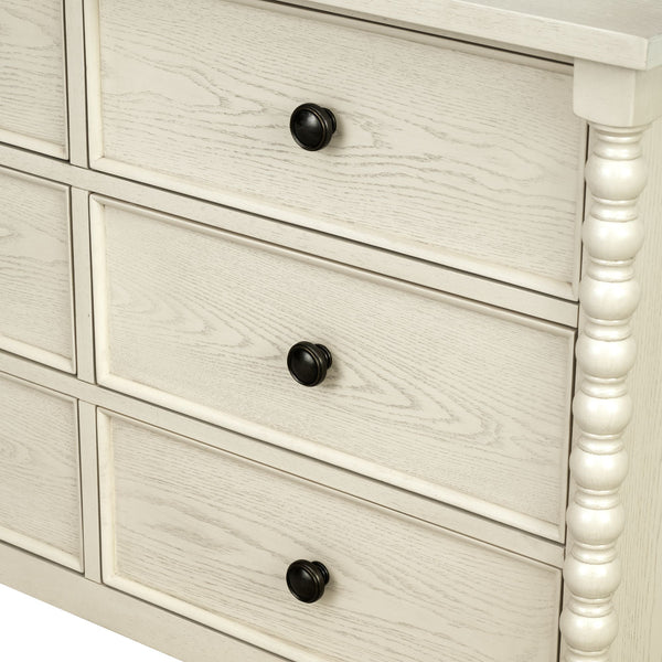 JLA Home Madison Park Signature - Small Dresser with Six Drawers, Vintage-Inspired Spindle Legs, Anti-Tip Safety & Quiet Glides Antique Cream MPS137-0319