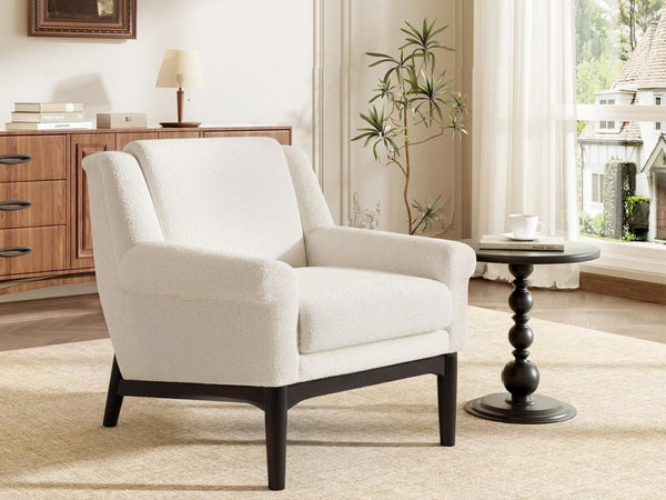 English Elm Modern Boucle Accent Chair Sculpted Flared Arms Birch Legs Mid-century Living Room N723P426251A