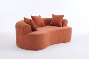 English Elm Crescent-shaped Curved Chenille Loveseat Low Profile Deep Seat Modern Living Room Sofa Orange W5188P450351