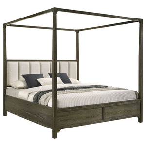 English Elm Sundance Dark Cocoa Queen Bed with Upholstered Channel Headboard and Light Canopy for Modern Romance B062S01363