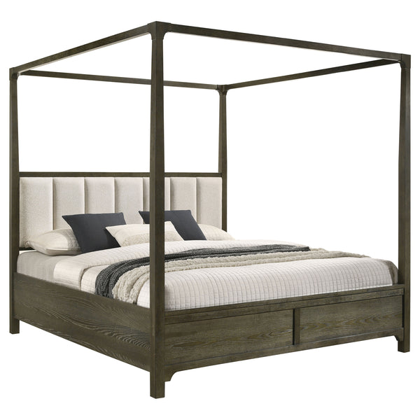 English Elm Sundance Dark Cocoa Queen Bed with Upholstered Channel Headboard and Light Canopy for Modern Romance B062S01363