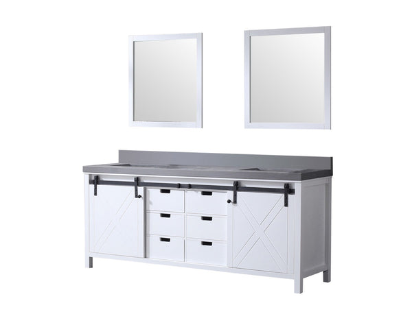 English Elm White Double Bath Vanity With Grey Quartz Top, 2 Mirrors, Ample Storage & Soft-Close Drawers B2731S00858-GIGA