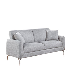 English Elm Elegant Burlap-Like 2pc Sofa Loveseat Set with Chrome Triangle Legs, Tight Seat/Back & Pillows Light Gray 75 L x 30 W x 21 H B011S01336