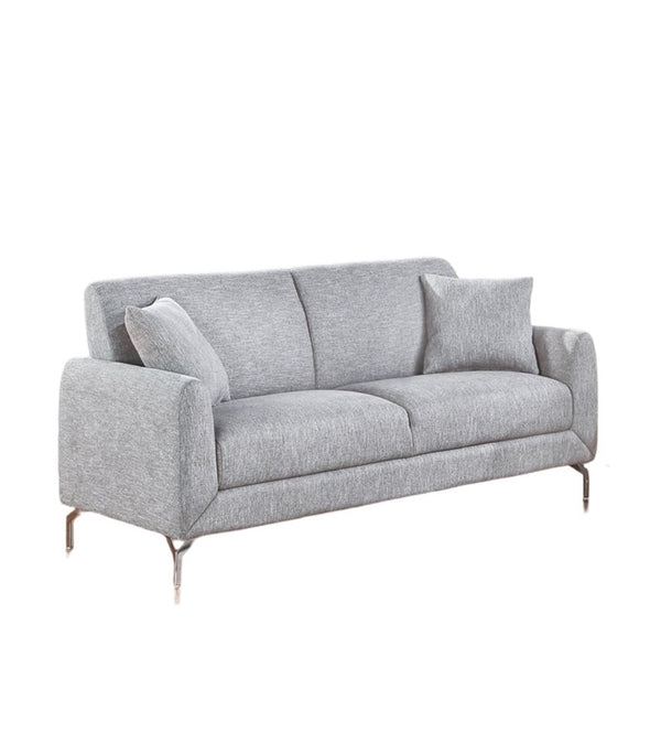 English Elm Elegant Burlap-Like 2pc Sofa Loveseat Set with Chrome Triangle Legs, Tight Seat/Back & Pillows Light Gray 75 L x 30 W x 21 H B011S01336