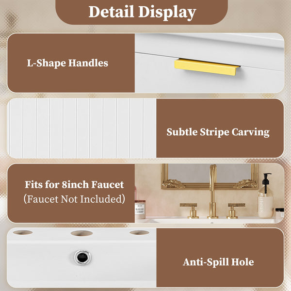 English Elm 30" Bathroom Vanity with Sink — Wall-Mounted Ceramic Basin, Soft-Close Storage, Floating Modern Design White N710S324096K