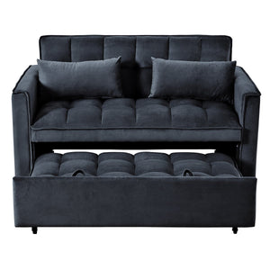 English Elm 3 Convertible Sleeper Sofa Bed Velvet Loveseat Futon with Pull-Out Bed, Adjustable Back, Storage Pockets Black W2121P179227