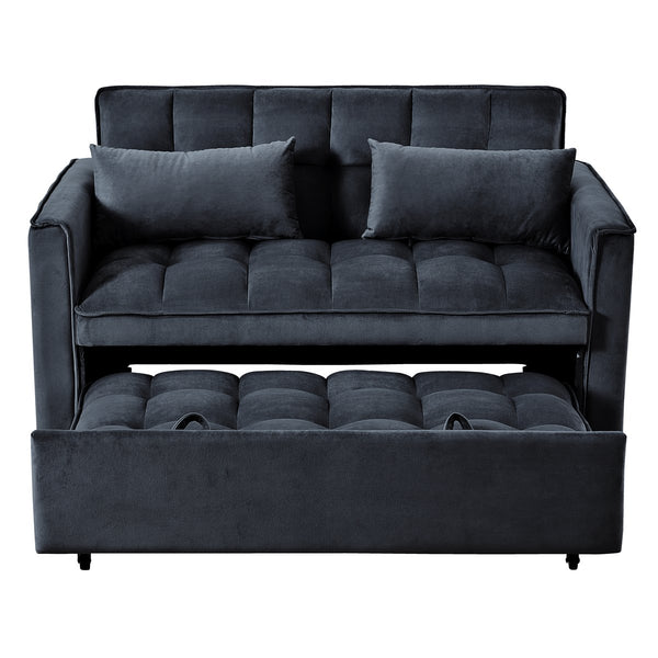 English Elm 3 Convertible Sleeper Sofa Bed Velvet Loveseat Futon with Pull-Out Bed, Adjustable Back, Storage Pockets Black W2121P179227