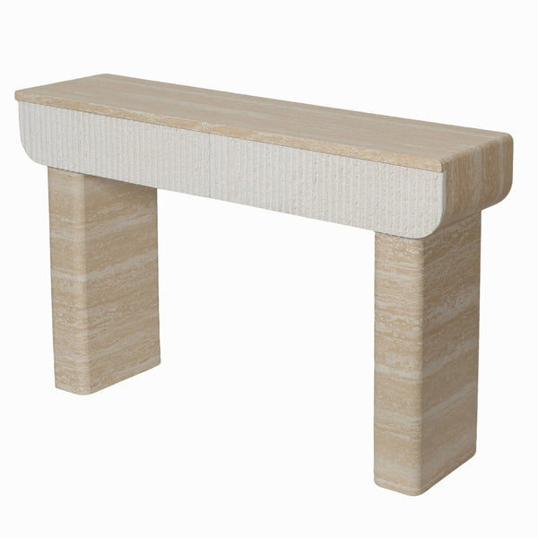 English Elm Entryway Console Table with Fluted Drawers Woodgrain Finish for Hallway or Living Room W3040P428693
