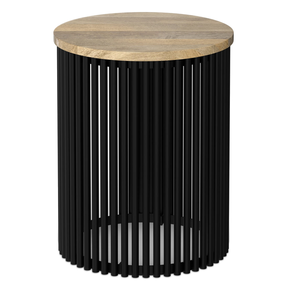 English Elm Demy Tall Side Table with Solid Mango Wood Top & Black Metal Base, Slim Eco-Friendly Accent (98) B136P361859