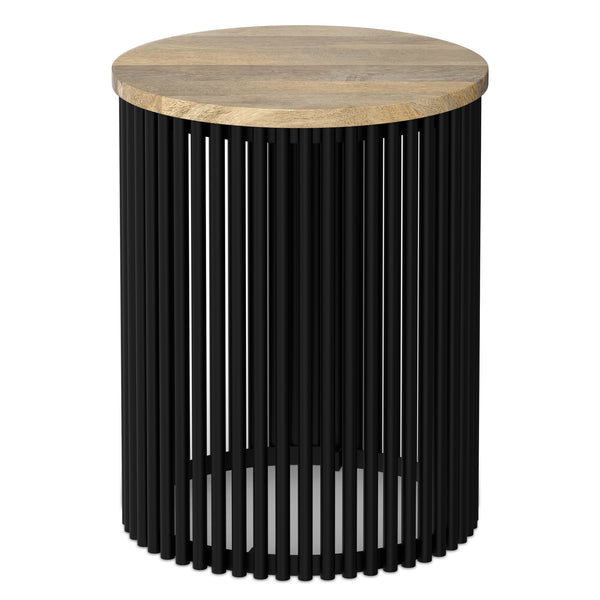 English Elm Demy Tall Side Table with Solid Mango Wood Top & Black Metal Base, Slim Eco-Friendly Accent (98) B136P361859