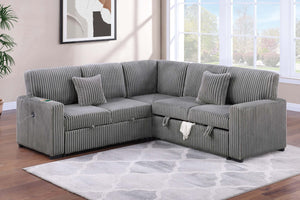 English Elm Modern Corduroy Three Piece Sectional Sofa with Storage Pull Out Bed and Usb Charging B011S02171