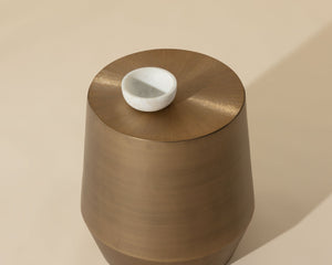 Sunpan Creed End Table - Hand-Hammered Drum Design with Captivating Finish for Stylish Living Spaces Antique Gold