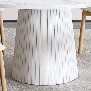 English Elm Retractable Rock Slab Dining Set with Leather Wrapped Base for Compact Apartments White W2700S00127