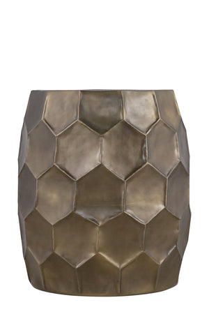 English Elm Modern Round Hand-Hammered Aluminum Coffee & End Table Set — Hexagonal Patterned Artisanal Design Gold B009S01529