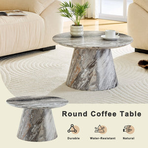 English Elm Grey Wood Grain Round Coffee Table Low Profile Mdf Living Room Accent Piece W2920P404129
