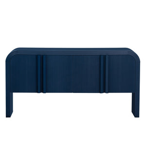 English Elm U_style Wave Door Pine Console Table Sculptural Storage for Entryway or Sofa Navy Blue N711P415846V