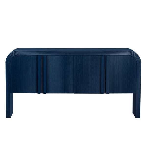 English Elm U_style Wave Door Pine Console Table Sculptural Storage for Entryway or Sofa Navy Blue N711P415846V