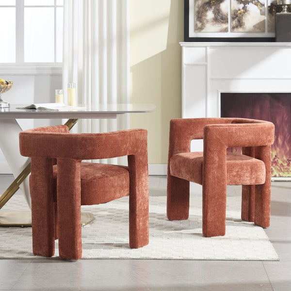 English Elm United We Win Chenille Barrel Accent Armchairs Set of Two for Living Room Dining Orange W1568P389272