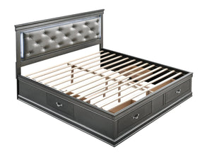 English Elm Lorana King Platform Bed with Led Lighting Tufted Faux Leather Glam Storage Frame Gray B078S00693