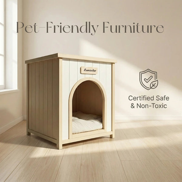 English Elm Modern Solid Cedar Pet House with Flat Roof Side Table for Small Dogs and Cats W3799P382209