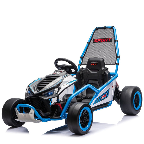 English Elm 24v Dual Motor Kids Go Kart with Drift Mode Roll Cage and Rear Suspension Ages 6 to 12 Blue W1578P454056