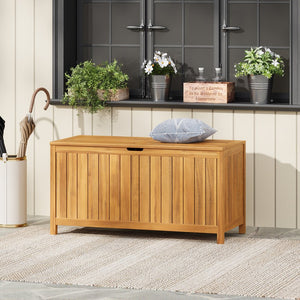 English Elm Christopher Knight Home® - Portside Teak 100-Gallon Acacia Wood Deck Box with Louvered Panels, Weather-Resistant Storage Bench N775P175344T