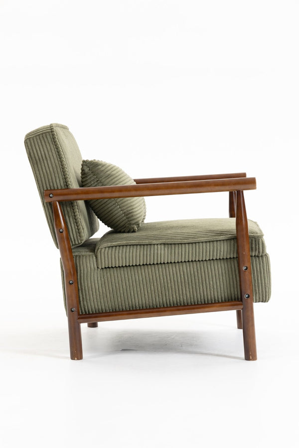 English Elm Storage Accent Chair Mid Century Wood Frame Upholstered Seat with Lumbar Cushion Antique Green W2530P401455