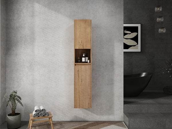 English Elm 12" Bathroom Side Cabinet - Modern Float Mount, Soft Close Doors & Reversible Design For Space-Saving W999S00375