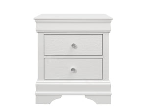 English Elm SHAKER Crocodile Textured Nightstand with Crystal Hardware, Solid Wood & MDF, Contemporary Tapered Legs White 29 L x 22 W x 22 H B201P215907