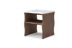 English Elm 2ps, Sculptural Faux Marble End Tables with Open Shelf for Modern Living Rooms Walnut Brown W2664S00073
