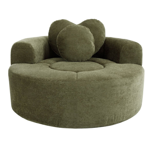 English Elm Round Cloud Sofa Bed Waffle Fabric Memory Foam Convertible Couch for Small Space Living Green W3224P492032