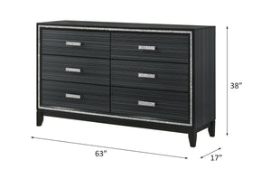 English Elm Haiden Weathered Black Finish Dresser with Six Spacious Drawers, Silver Trim Accent and Durable Craftsmanship Black 66 L x 20 W x 37 H B2726P261898