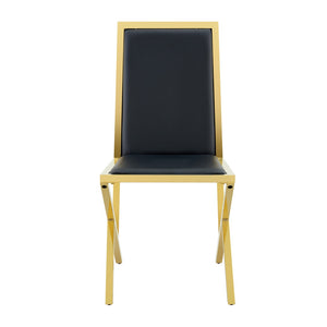 English Elm Table and Chair Set 12 Piece Tempered Glass Dining with Gold Metal Legs Modern Black+Gold,Transparent W1151S04772