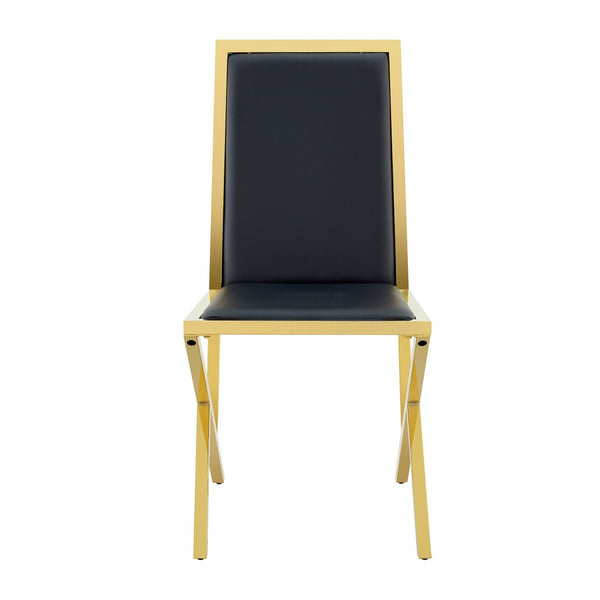 English Elm Table Set Oval Tempered Glass Top Gold Column Base with Eight Pu Leather Dining Chairs Black+Gold,Transparent W1151S04770