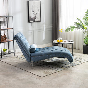 English Elm Velvet Curved Chaise Lounge Sofa with Button-Tufted Back, Thick Foam Cushion & Acrylic Legs for Living Room Comfort Light Blue W39538684