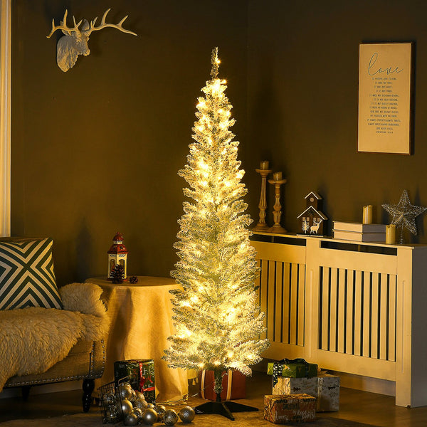 English Elm Homcom 6' Slim Pre-Lit Noble Fir Christmas Tree With 170 Warm White Leds - Perfect For Small Spaces! W2225P249654