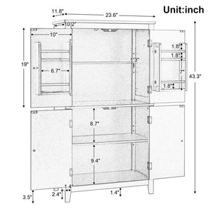 English Elm Elegant Bathroom Floor Storage Cabinet with 4 Doors, Adjustable Shelves, Anti-Tip Design, 28"L x 15"W Grey N725P188461E