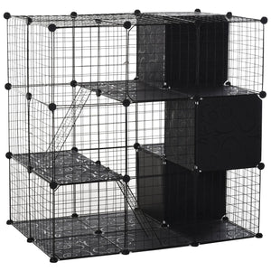 English Elm PawHut Modular Small Animal Playpen 56-Panel Metal Cage with Ramps, 3 Doors & Storage Shelf W2225P200757