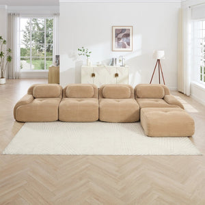 English Elm 4-seat Modular Corduroy Sectional Sofa with Curved Armrests for Living Rooms Camel W714S01244