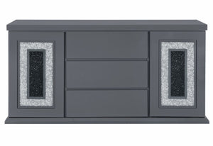 English Elm ARIYA Dark Grey Buffet – Contemporary Solid Wood & MDF Sideboard with High-Gloss Finish, Glass Inlay B201P305132
