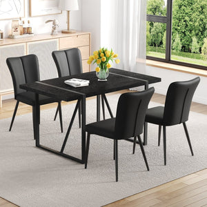 English Elm Table and Chair Set Round Tempered Glass Top with X Base and Four Pu Leather Seats W1151S04376