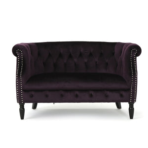 English Elm Christopher Knight Home® - LOVESEAT Chesterfield Velvet Loveseat with Deep Button Tufting, Scrolled Arms & Nailhead Trim for Elegant Comfort Purple 61203.00NVLTBBR