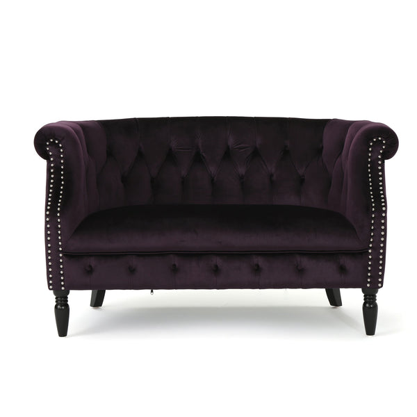English Elm Christopher Knight Home® - LOVESEAT Chesterfield Velvet Loveseat with Deep Button Tufting, Scrolled Arms & Nailhead Trim for Elegant Comfort Purple 61203.00NVLTBBR