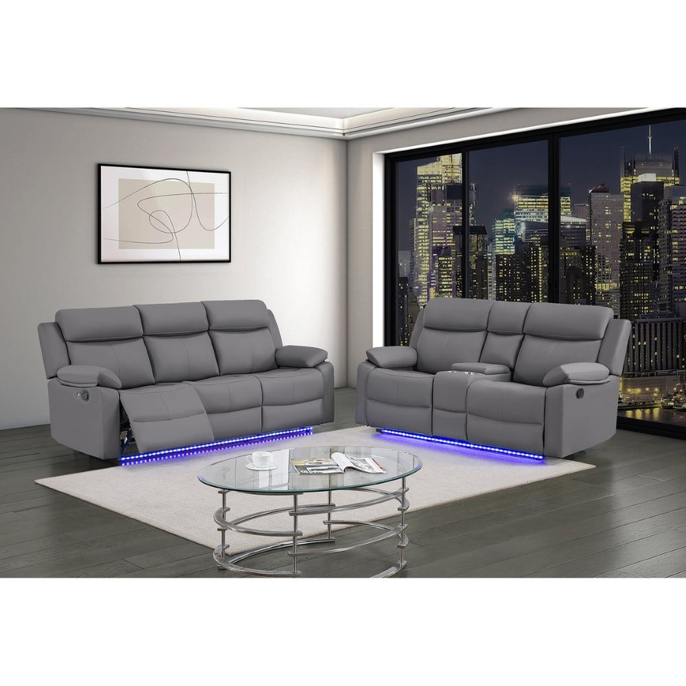 English Elm Blanche Power Reclining Sofa Set with Led Ambient Lighting and Pillow Top Arms B201S00468
