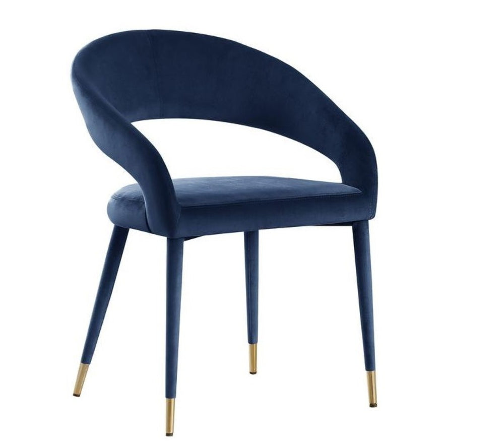 English Elm Modern Velvet Upholstered Dining Chair Set Arched Back Gold Tipped Wooden Legs Navy B011P439063